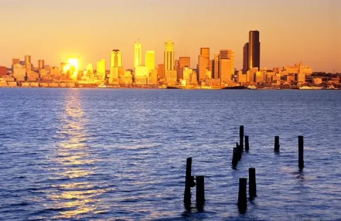 Framed Print : Looking east to the Seattle skyline from Alki Point Framed Print : Looking east to the Seattle skyline from Alki Point