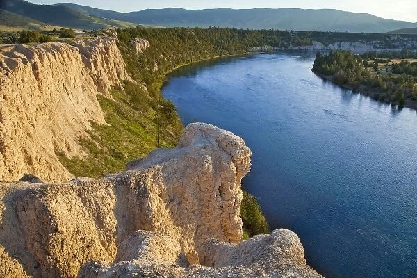 Looking down onto the Flathead River from clay cliffs in the Mission Valley of Montana