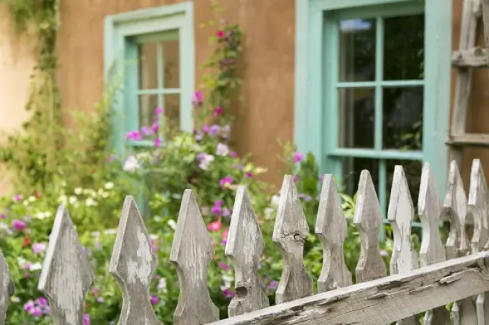 Framed Print : Looking into a garden of a house, Taos, New Mexico, USA. Classic NM architecture Framed Print : Looking into a garden of a house, Taos, New Mexico, USA. Classic NM architecture