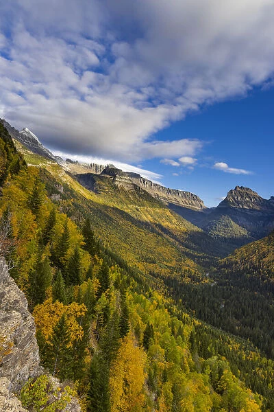 Looking down the McDonald Valley in autumn, Glacier National Park, Montana, USA