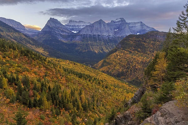 Looking down the McDonald Valley in autumn, Glacier National Park, Montana, USA