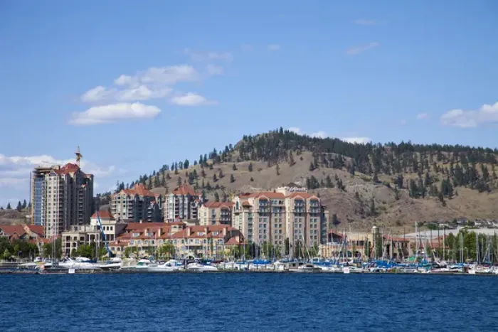 Framed Print : Looking across Okanagan Lake and boat dock to Delta Grand Okanagan Resort in Kelowna Framed Print : Looking across Okanagan Lake and boat dock to Delta Grand Okanagan Resort in Kelowna