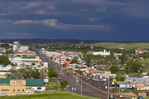 Looking down onto the town of Havre after a passing thunderstorm in Havre, Montana, USA