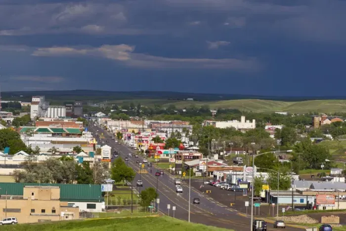 Framed Print : Looking down onto the town of Havre after a passing thunderstorm in Havre, Montana, USA