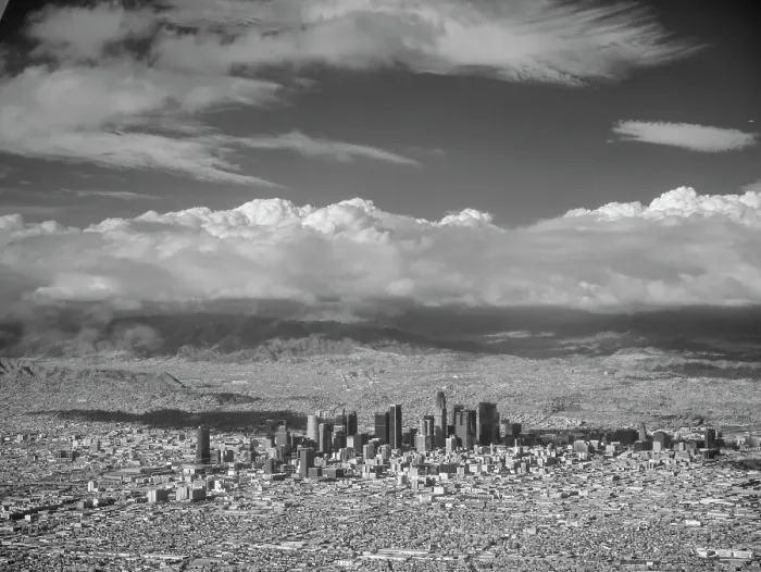 Framed Print : Los Angeles, California, from the air, infrared black-and-white Framed Print : Los Angeles, California, from the air, infrared black-and-white