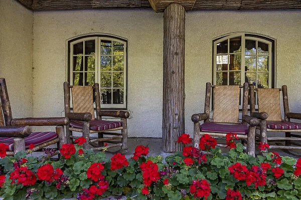 Lounge chairs at Lake McDonald Lodge in Glacier National Park, Montana, USA