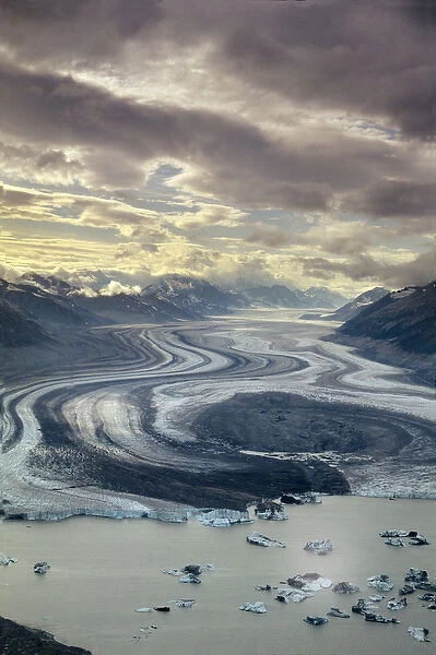 Lowell Glacier flows into the Alsek River in the Saint Elias Mountains in Kluane