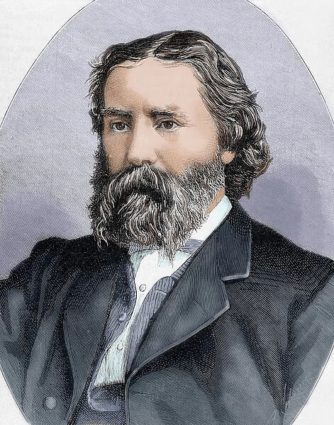 LOWELL, James (1819-1891). Poet, essayist and American diplomat. Colored engraving