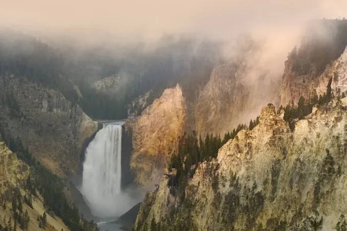 Framed Print : Lower Falls at sunrise from Artist Point, Yellowstone National Park, Wyoming