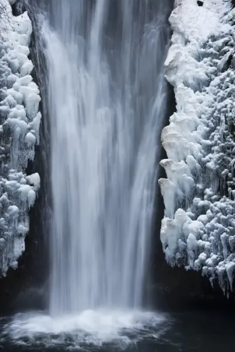 Framed Print : Lower Multnomah Falls; winter; Columbia Gorge; Oregon; USA