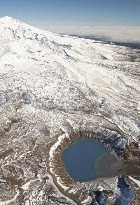 Framed Print : Lower Tama Lake and Mt Ruapehu, Tongariro National Park, Central Plateau, North Island