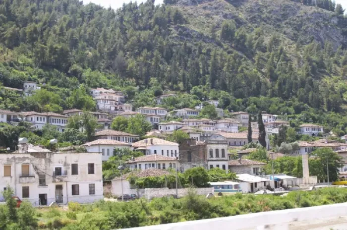 Framed Print : the lower part of the village with modern houses. Berat lower town. Albania, Balkan Framed Print : the lower part of the village with modern houses. Berat lower town. Albania, Balkan