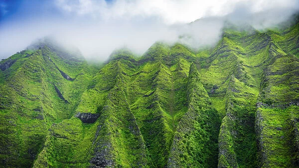 Lush canyon walls in Honopu Valley on the Na Pali Coast, Coast Wilderness State Park