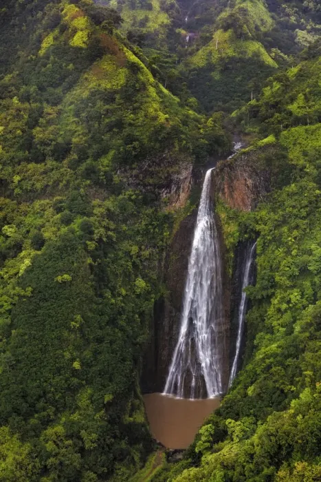 Framed Print : Lush Inland waterfalls during helicopter tour in Kauai, Hawaii, USA Framed Print : Lush Inland waterfalls during helicopter tour in Kauai, Hawaii, USA