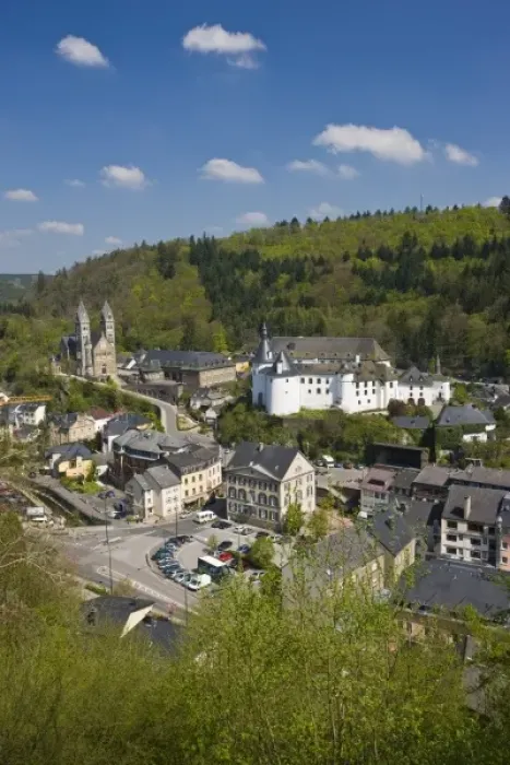 Framed Print : Luxembourg, Clervaux. High angle view of town and Clervaux Castle (c. 12th c) Framed Print : Luxembourg, Clervaux. High angle view of town and Clervaux Castle (c. 12th c)