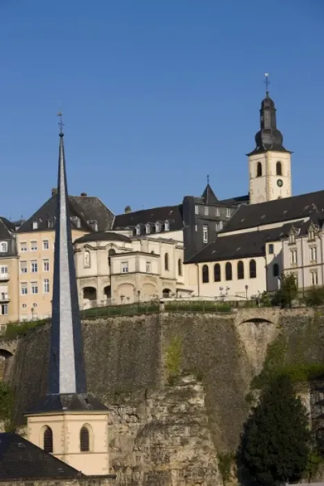 Framed Print : Luxembourg, Luxembourg City. View of Grund, lower town, with St. Jean du Grund church