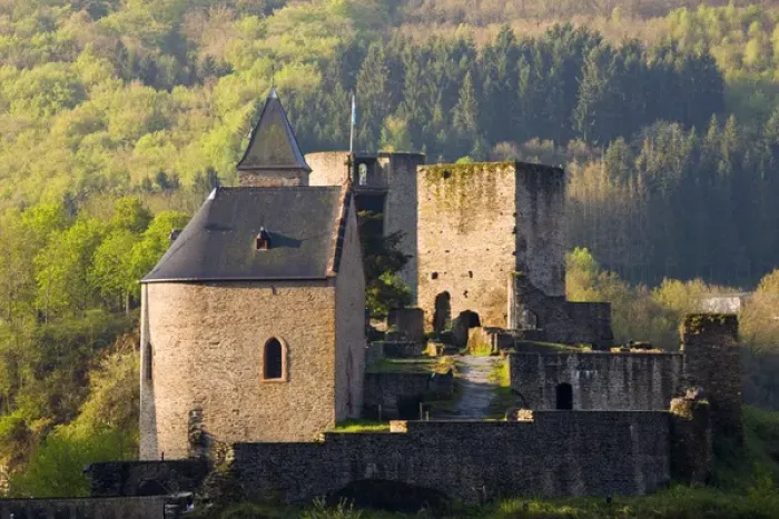 Framed Print : LUXEMBOURG, Sure River Valley. Esch-sur-Sure, Castle Ruins (b. 927 AD)