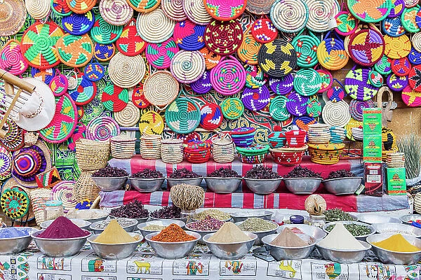 Luxor, Egypt. Baskets and spices for sale at a market. (Editorial Use Only)