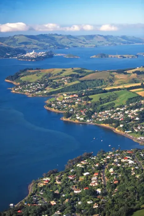 Framed Print : Macandrew Bay, Otago Harbour, Dunedin - aerial Framed Print : Macandrew Bay, Otago Harbour, Dunedin - aerial