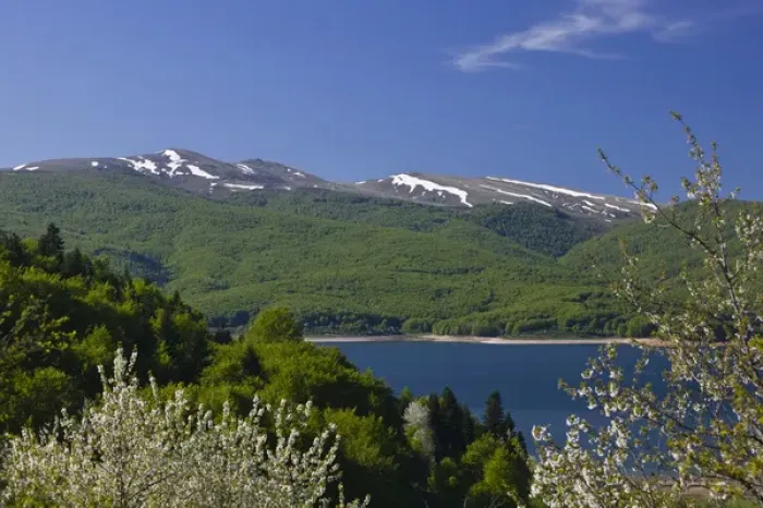 Framed Print : MACEDONIA, Mavrovo National Park. Springtime on Lake Mavrovo