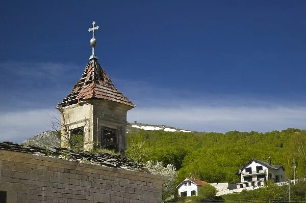 MACEDONIA, Mavrovo National Park. MAVROVO Village- Old Lake Side Church
