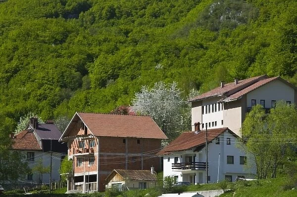 MACEDONIA, Mavrovo National Park. MAVROVO Village- Houses