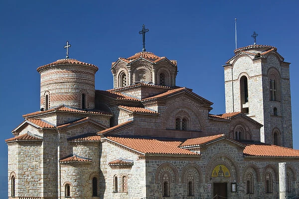 MACEDONIA, Ohrid. Morning View of newly built Sveti Kliment i Pantelejmon Church