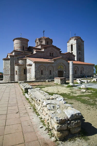 MACEDONIA, Ohrid. Morning View of newly built Sveti Kliment i Pantelejmon Church