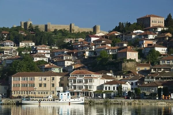 MACEDONIA, Ohrid. Morning View of Old Town and Car Samoils Castle