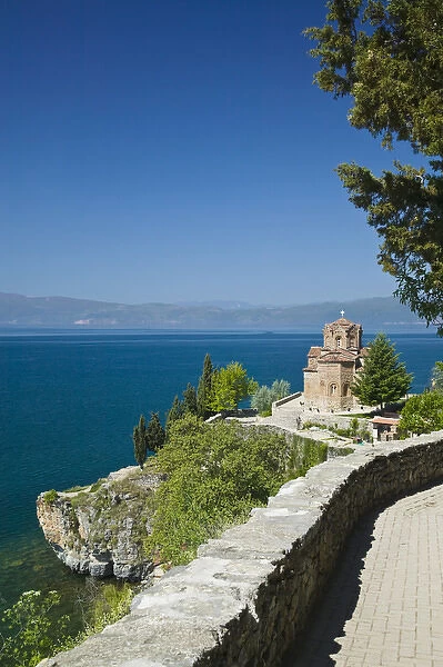 MACEDONIA, Ohrid. Sveti Jovan at Kaneo Church (13th century) and Lake Ohrid  /  Morning