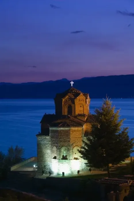 Framed Print : MACEDONIA, Ohrid. Sveti Jovan at Kaneo Church (13th century) and Lake Ohrid / Evening Framed Print : MACEDONIA, Ohrid. Sveti Jovan at Kaneo Church (13th century) and Lake Ohrid / Evening