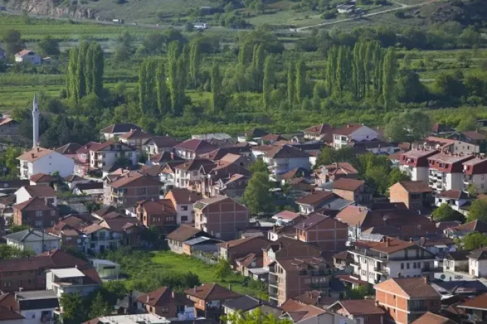 Framed Print : MACEDONIA, Ohrid. West Ohrid suburb with Mosque Framed Print : MACEDONIA, Ohrid. West Ohrid suburb with Mosque
