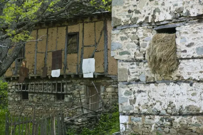 Framed Print : MACEDONIA, Pelister National Park, Maloviste Village. Old Vlach mountain village-stone Framed Print : MACEDONIA, Pelister National Park, Maloviste Village. Old Vlach mountain village-stone