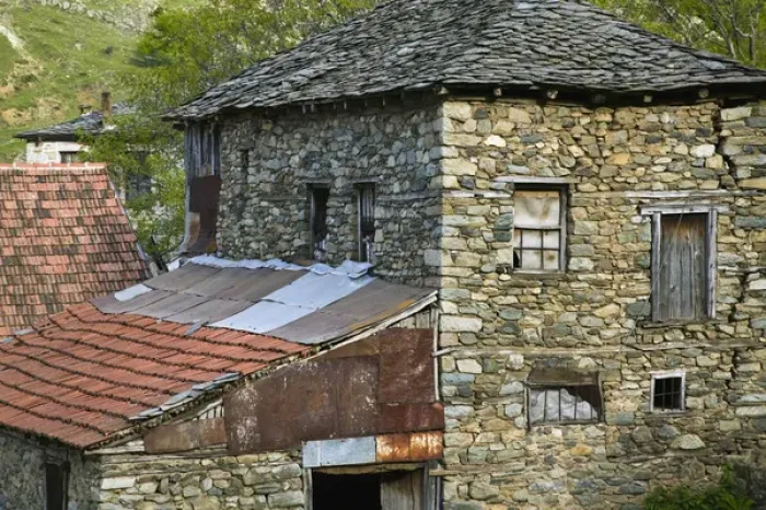 Framed Print : MACEDONIA, Pelister National Park, Maloviste Village. Old Vlach mountain village-houses