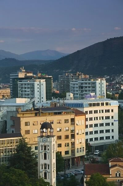 MACEDONIA, Skopje. Central Skopje from City Fort  /  Sunset