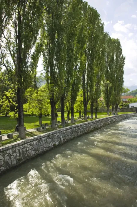 Framed Print : MACEDONIA, Tetovo. Painted Mosque (Sarena Djamija)-River View by Mosque Framed Print : MACEDONIA, Tetovo. Painted Mosque (Sarena Djamija)-River View by Mosque