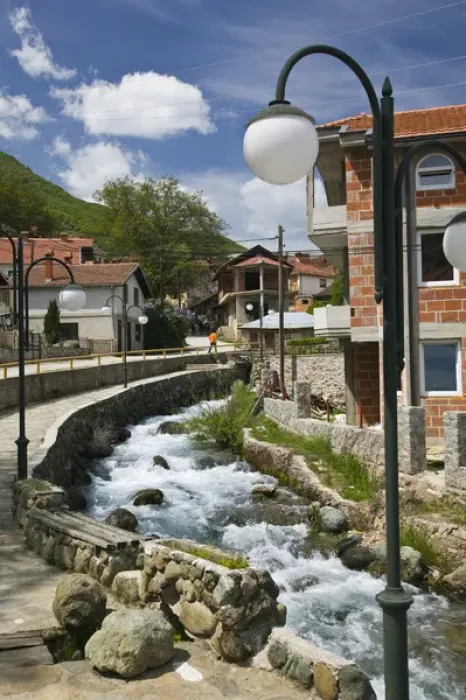 Framed Print : MACEDONIA, Vevcani. Vevcani Village and town waterfall  /  rapids