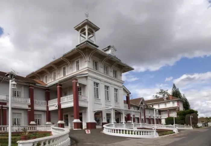 Framed Print : Madagascar, Antsirabe. An extraordinary old colonial hotel, the Hotel des Thermes Framed Print : Madagascar, Antsirabe. An extraordinary old colonial hotel, the Hotel des Thermes