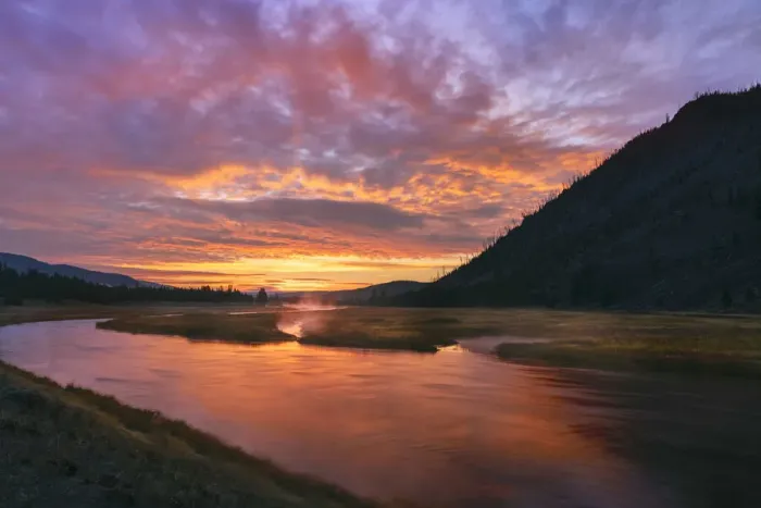 Framed Print : Madison River at sunrise, Yellowstone National Park, Wyoming