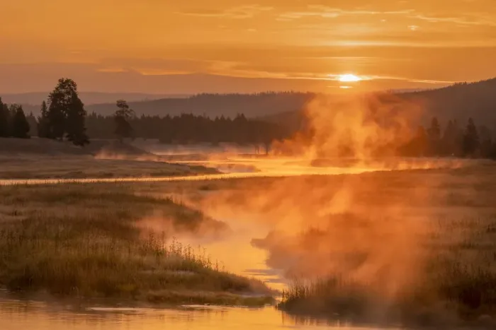 Framed Print : Madison River at sunrise, Yellowstone National Park, Wyoming