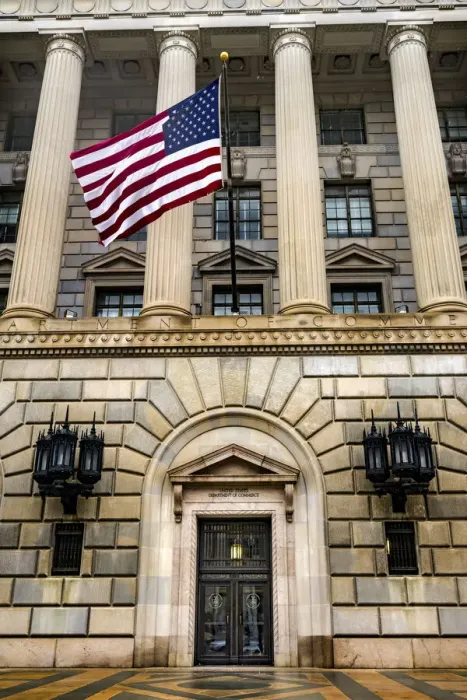 Framed Print : Main entrance to Herbert Hoover Building, Commerce Department, 14th Street, Washington DC
