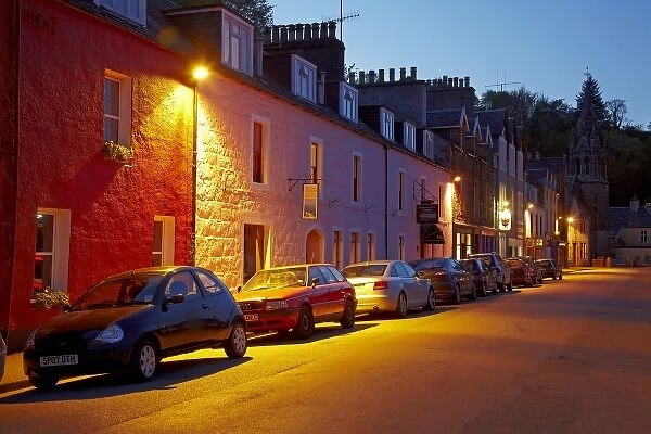 Main Street at dusk, Tobermory, Isle of Mull, Scotland, United Kingdom
