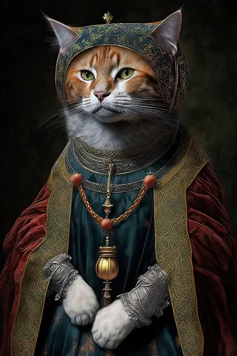 Framed Print : Maine coon cat in medieval attire. ©Jim Zuckerman / Jaynes Gallery / DanitaDelimont.com (AI) Framed Print : Maine coon cat in medieval attire. ©Jim Zuckerman / Jaynes Gallery / DanitaDelimont.com (AI)