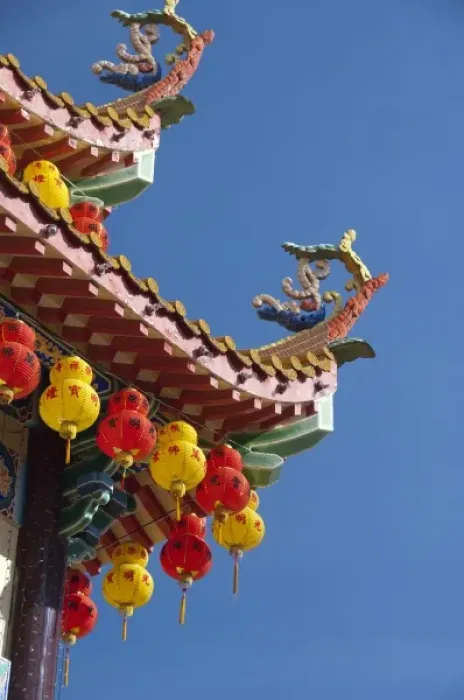 Framed Print : Malaysia, Island of Penang. Kek Lok Si Temple, largest temple in Southeast Asia. Red