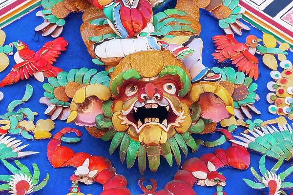 Malaysia, Malacca (Melaka). The Cheng Hoon Teng temple, painted carving on building