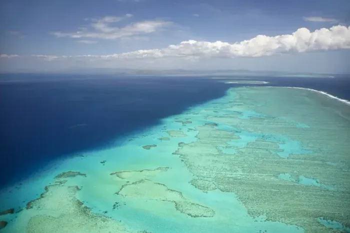 Framed Print : Malolo Barrier Reef off Malolo Island, Mamanuca Islands, Fiji, South Pacific - aerial
