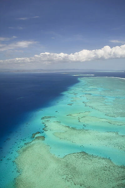 Malolo Barrier Reef off Malolo Island, Mamanuca Islands, Fiji, South Pacific - aerial