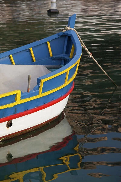 Malta, Gozo Island, Mgarr, detail of traditional luzzu fishing boat