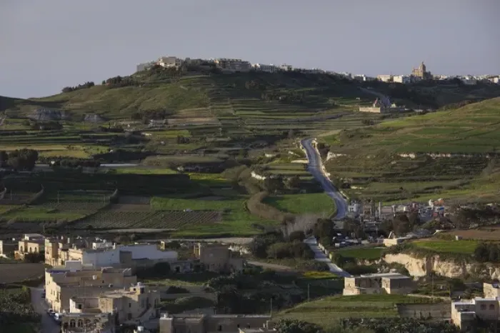 Framed Print : Malta, Gozo Island, Victoria-Rabat, elevated countryside view from Il-Kastell fortress