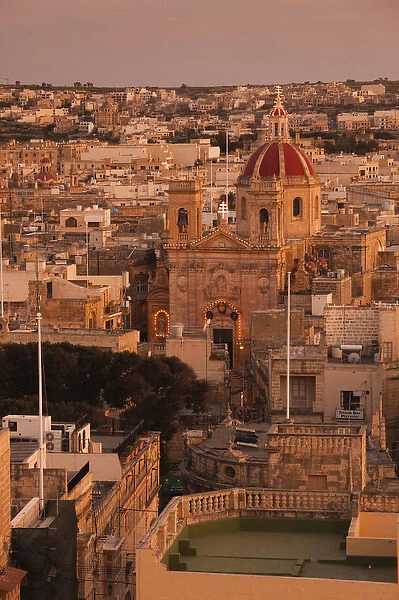 Malta, Gozo Island, Victoria-Rabat, elevated town view with Basilica of St. George